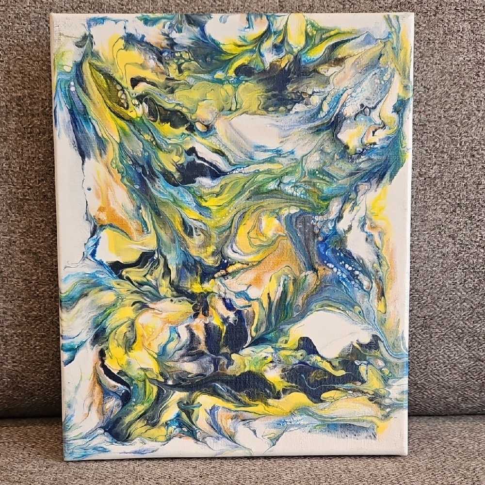 Abstract Canvas Art with Blue and Yellow Swirls